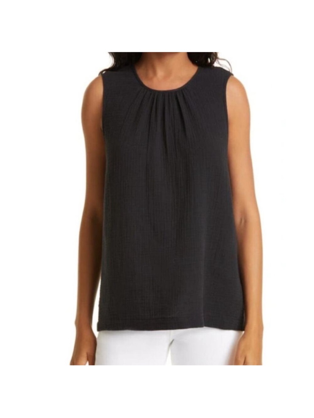 Jenni Kayne Sleeveless Top Gauze Pleated Lightweight Cotton Black Size Small
